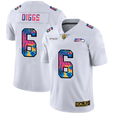 Seattle Seahawks #6 Quandre Diggs Men's White Nike Multi-Color 2020 NFL Crucial Catch Limited NFL Jersey