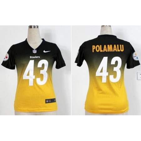 Nike Steelers #43 Troy Polamalu Black/Yellow Women's Stitched NFL Elite Fadeaway Fashion Jersey