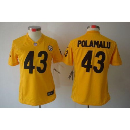 Nike Steelers #43 Troy Polamalu Gold Women's Stitched NFL Limited Jersey