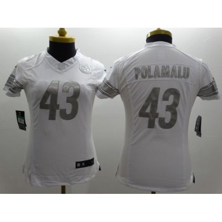 Nike Steelers #43 Troy Polamalu White Women's Stitched NFL Limited Platinum Jersey