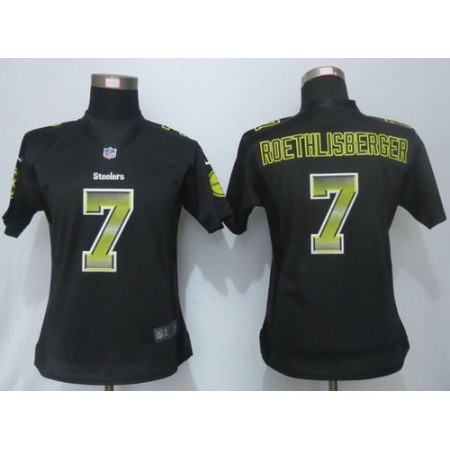 Nike Steelers #7 Ben Roethlisberger Black Team Color Women's Stitched NFL Elite Strobe Jersey