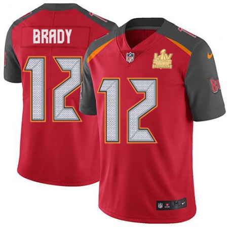 Nike Buccaneers #12 Tom Brady Red Team Color Men's Super Bowl LV Champions Patch NFL Vapor Untouchable Limited Jersey