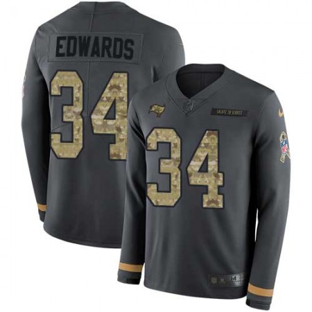 Nike Buccaneers #34 Mike Edwards Anthracite Salute to Service Men's Stitched NFL Limited Therma Long Sleeve Jersey