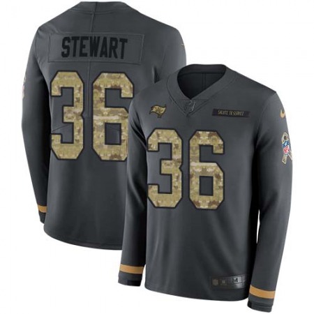 Nike Buccaneers #36 M.J. Stewart Anthracite Salute to Service Men's Stitched NFL Limited Therma Long Sleeve Jersey