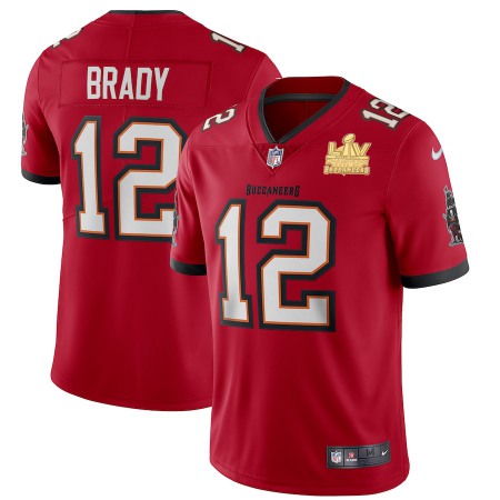 Tampa Bay Buccaneers #12 Tom Brady Men's Super Bowl LV Champions Patch Nike Red Vapor Limited Jersey