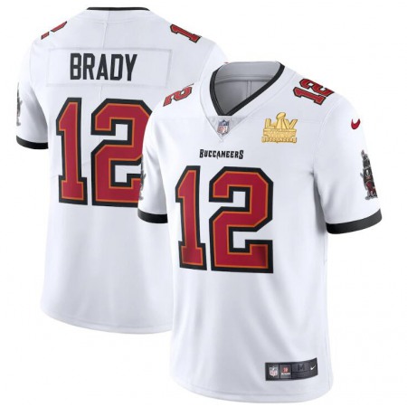 Tampa Bay Buccaneers #12 Tom Brady Men's Super Bowl LV Champions Patch Nike White Vapor Limited Jersey