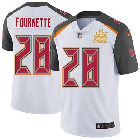 Tampa Bay Buccaneers #28 Leonard Fournette White Men's Super Bowl LV Champions Patch Stitched NFL Vapor Untouchable Limited Jersey