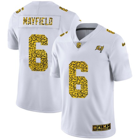 Tampa Bay Buccaneers #6 Baker Mayfield Men's Nike Flocked Leopard Print Vapor Limited NFL Jersey White