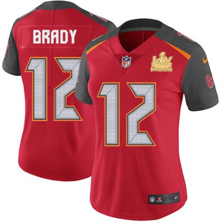 Nike Buccaneers #12 Tom Brady Red Team Color Women's Super Bowl LV Champions Patch Stitched NFL Vapor Untouchable Limited Jersey