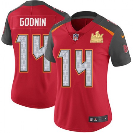 Nike Buccaneers #14 Chris Godwin Red Team Color Women's Super Bowl LV Champions Patch Stitched NFL Vapor Untouchable Limited Jersey