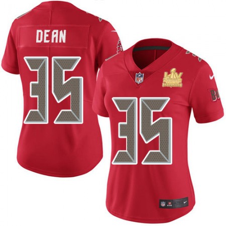 Nike Buccaneers #35 Jamel Dean Red Women's Super Bowl LV Champions Patch Stitched NFL Limited Rush Jersey