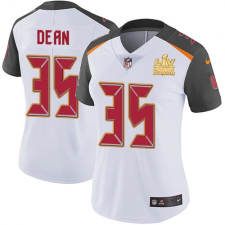 Nike Buccaneers #35 Jamel Dean White Women's Super Bowl LV Champions Patch Stitched NFL Vapor Untouchable Limited Jersey