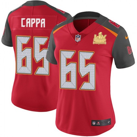 Nike Buccaneers #65 Alex Cappa Red Team Color Women's Super Bowl LV Champions Patch Stitched NFL Vapor Untouchable Limited Jersey