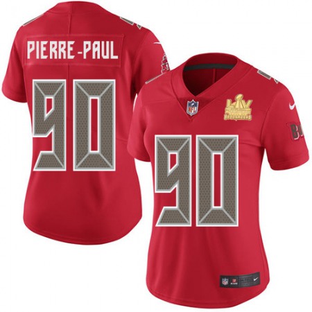 Nike Buccaneers #90 Jason Pierre-Paul Red Women's Super Bowl LV Champions Patch Stitched NFL Limited Rush Jersey