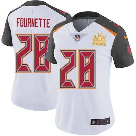 Tampa Bay Buccaneers #28 Leonard Fournette White Women's Super Bowl LV Champions Patch Stitched NFL Vapor Untouchable Limited Jersey