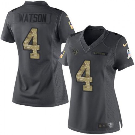 Nike Texans #4 Deshaun Watson Black Women's Stitched NFL Limited 2016 Salute to Service Jersey