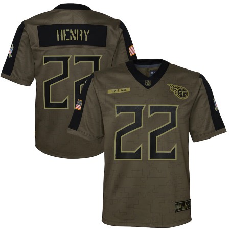 Tennessee Titans #22 Derrick Henry Olive Nike Youth 2021 Salute To Service Game Jersey