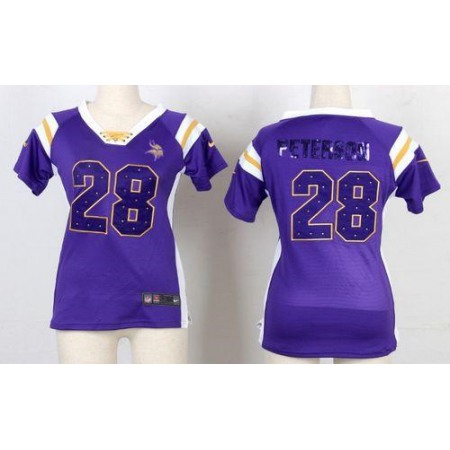 Nike Vikings #28 Adrian Peterson Purple Women's Stitched NFL Elite Draft Him Shimmer Jersey