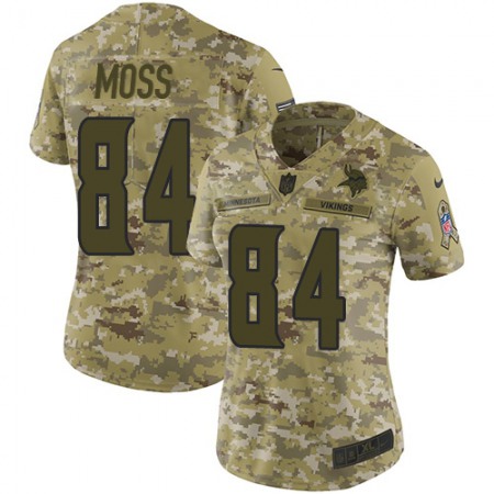 Nike Vikings #84 Randy Moss Camo Women's Stitched NFL Limited 2018 Salute to Service Jersey