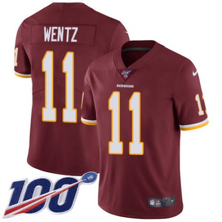 Nike Commanders #11 Carson Wentz Burgundy Red Team Color Men's Stitched NFL 100th Season Vapor Limited Jersey