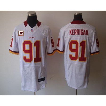 Nike Commanders #91 Ryan Kerrigan White With C Patch Men's Stitched NFL Elite Jersey