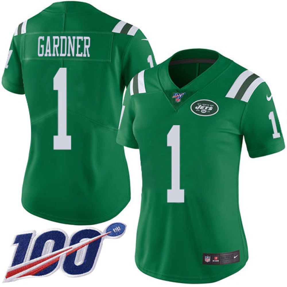 Nike Jets 1 Ahmad Sauce Gardner Green Women's Stitched NFL Limited Rush 100th Season Jersey